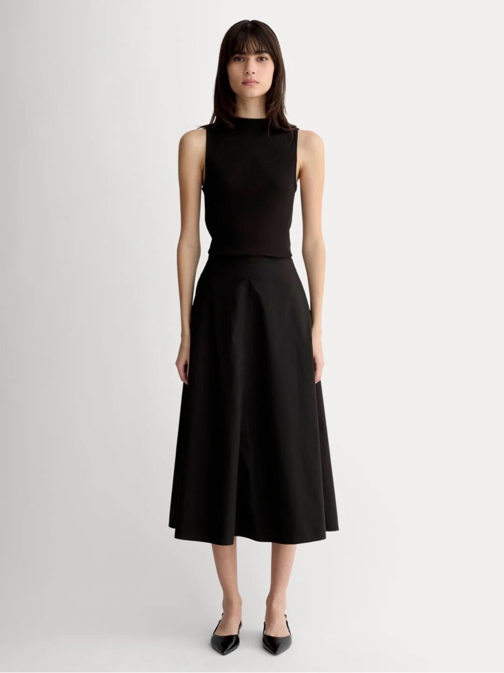 Everlane Black Midi Skirt in Ultrasoft Cotton